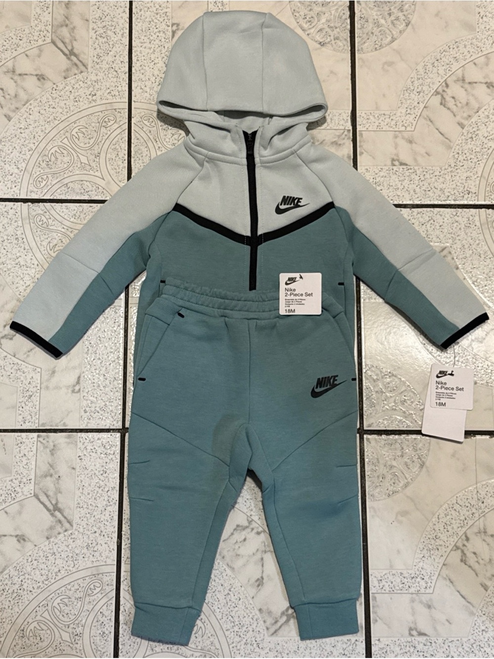 New Nike Sportswear Tech Fleece Full-Zip 2-Piece Tracksuit Set Teal Kid’s Sz 18M